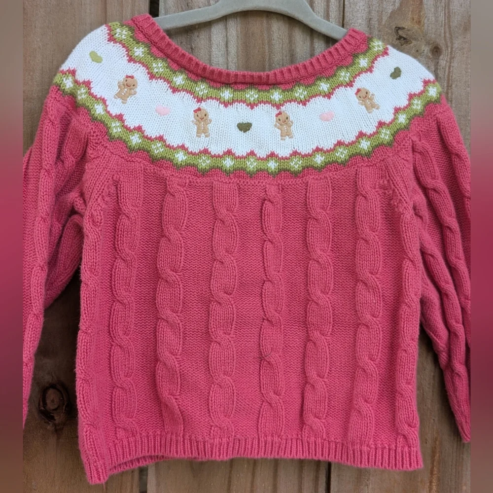 Gymboree Baby Girls Pink Cable Knit Gingerbread Holiday Cardigan Sweater